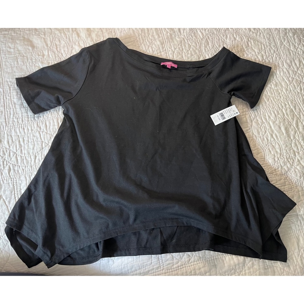 Edikted Womens Black Short Sleeve High Low Flared Scoop Neck Top XS New